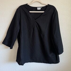 Hot Cotton Womens 2X Linen Blend Black Babydoll Blouse Lagenlook Minimal Boho